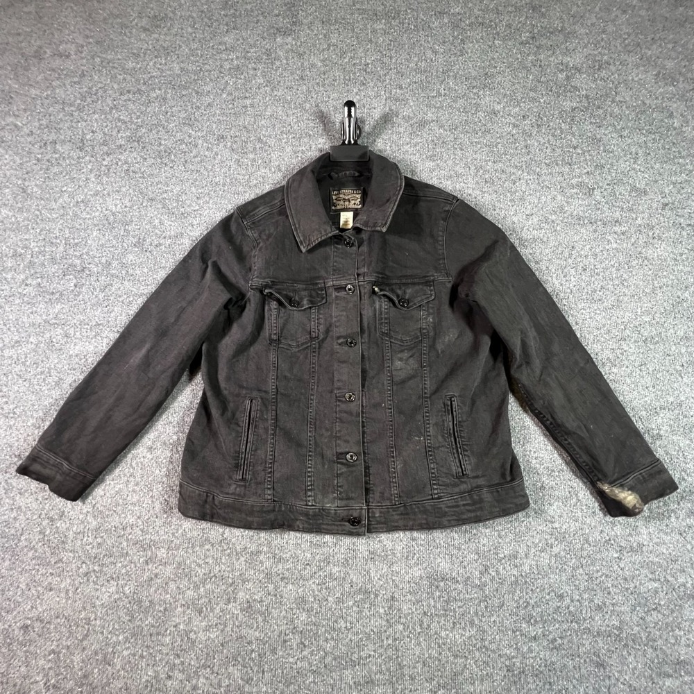 Levi's Trucker Jacket Womens 2X Faded Black Denim Button Front Grunge Streetwear